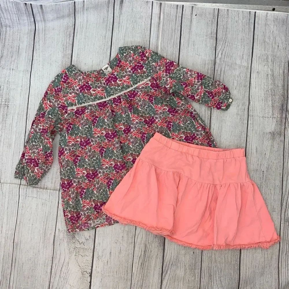 Oshkosh floral print longsleeve top, freestyle ruffle skirt sz 10 girls